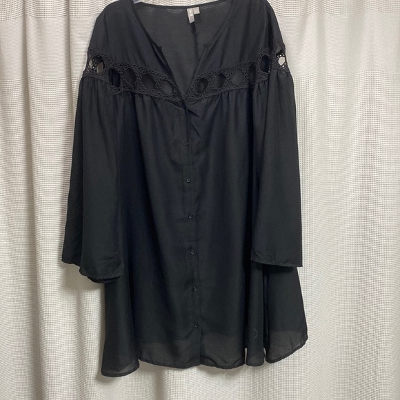 ASOS Swim Coverup shirtdress sheer w circle lace details bell sleeves Size 14 - Picture 1 of 9